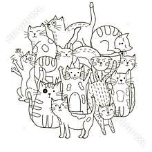 Circle shape pattern with cute cats for coloring book