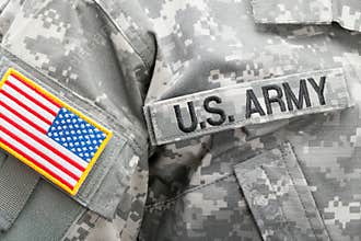 US flag and U. S. ARMY patch on military uniform - studio shot