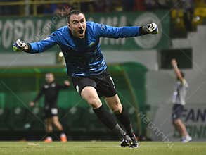 Amazed football goalkeeper