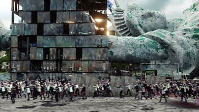 Zombie apocalypse in usa. walking crowd zombies. Realistic 4K animation.