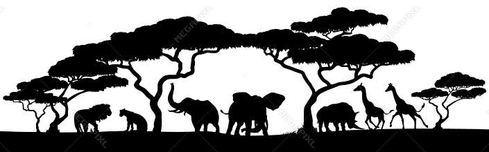 Silhouette African Safari Animal Landscape Scene