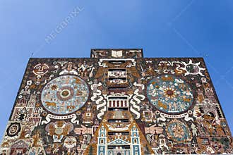 Facade of the Central Library Biblioteca Central at the Ciudad Universitaria UNAM University in Mexico City - Mexico North Am