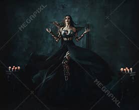 Beautiful witch floating in the air