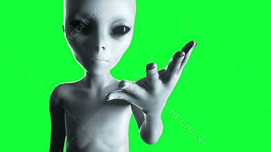 Alien hand reaching out . UFO futuristic concept. Green screen animation.
