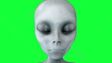 Alien opens eyes. UFO concept. green screen 4k animation.