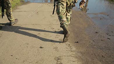 Militias are fighting. Men in camouflage with guns and playing airsoft. war