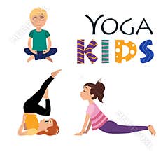 Yoga kids. Asanas poses vector illustration
