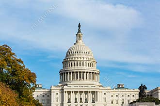 Daytime Landscape US Capitol Building Washington DC Grass Blue S