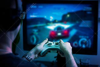 Gaming game play video on tv or monitor. Gamer concept.