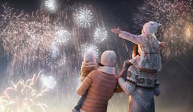 Family watching fireworks