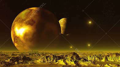 Two Giant Moon in the Sky Alien Planet