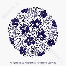 Ancient Chinese Pattern of Gourd Flower Leaf Vine