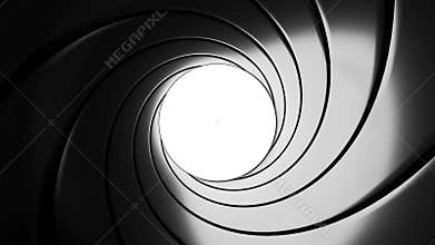 Gun barrel effect - a classic James Bond 007 theme - 3D illustration