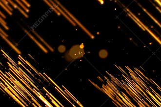 Gold glow glittering particles bokeh lines transition sparkle effect on black background, holiday happy new year
