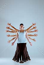 Group of men and women dancing hip hop choreography
