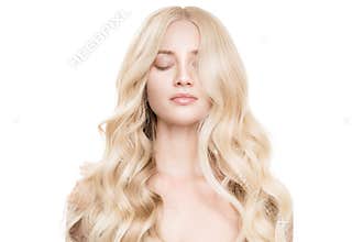 Beautiful Young Blond Woman With Long Wavy Hair.