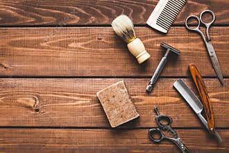 Tools for cutting beard barbershop top view