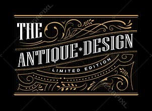 Antique frame label western hand drawn border typography