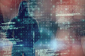 Composite image of rear view of spy in hoodie