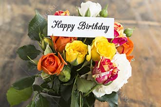 Happy Birthday Card with Bouquet of Roses