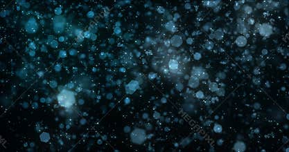 Motion background falling defocused blue bokeh lights snow loop 4k