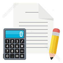 Blank Sheet, Calculator and Pencil Flat Icon