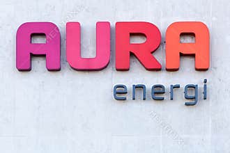 Aura Energi logo on a wall