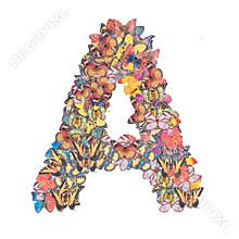 Letter A alphabet with butterfly