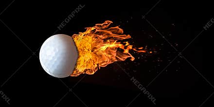 Flying Golf Ball Engulfed in Flames