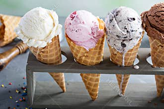 Variety of ice cream cones