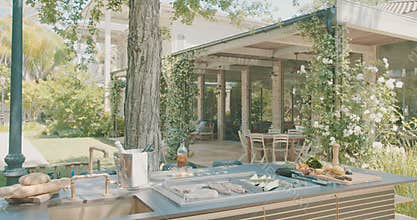 Luxury outdoor kitchen in a large backyard