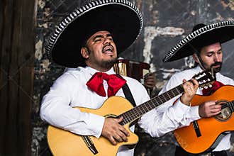 Mexican musicians mariachi in the studio