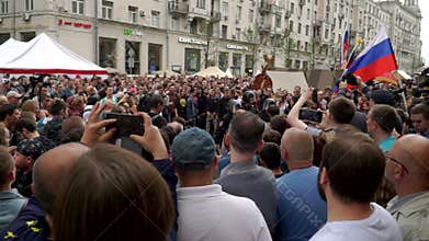 RUSSIA, MOSCOW - JUNE 12, 2017: Rally Against Corruption Organized by Navalny on Tverskaya Street. The crowd booed the outgoing po