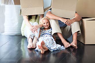 Family having fun after moving house