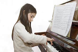 Child girl play piano