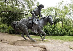 Bronze Cowboy on Horse Sculpture, Pioneer Plaza, Dallas