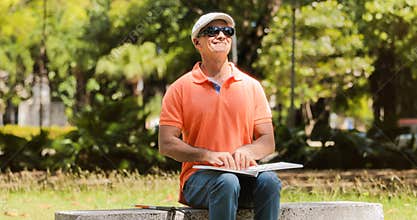 Handicapped People With Disability Blind Man Reading Braille Boo
