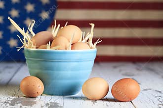Brown Eggs Stars Stripes Banner