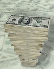 Tall stack of cash.