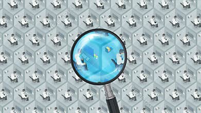 Search and find best good employee job office staff human resources HR job seeking concept with magnifier. Best job