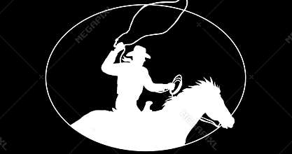 Cowboy riding horse lasso 2D animation