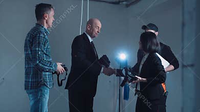 People in VR headsets looking 3D future project