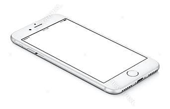 White iphone smartphone mockup CCW rotated lies on the surface.