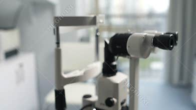 Blurred biomicroscope machine in ophthalmologist office