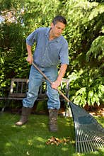 Raking gardener