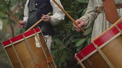 Revolutionary War drummers prepare for battle