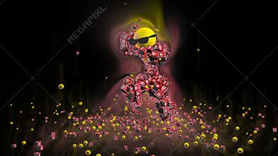 Youtube Icon Dancing Character surrounded by colorful lights, against black