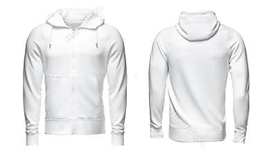 White hoodie, sweatshirt mockup, isolated on white background
