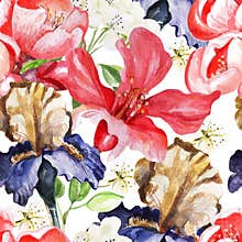 Seamless pattern with watercolor flowers. Iris