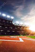 Professional baseball grand arena in sunlight